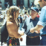 pastor mitchell greeting new convert at 4th july outreach